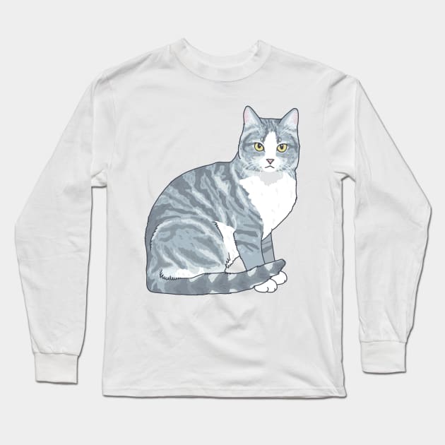 Gray Tabby Cat Long Sleeve T-Shirt by Csieben